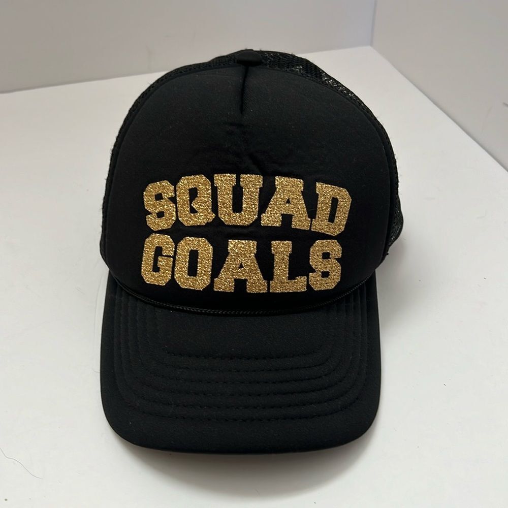 Squad Goals Black Gold Glitter Trucker Adjustable Baseball Cap Hat
